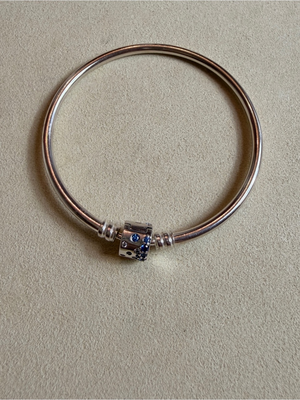 PANDORA 925 Blue Sparkle Barrel Clasp Charm Bangle - Picture 9 of 12